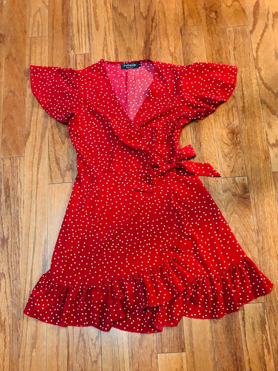 Relipop Dresses & Skirts - Relipop Red Polka Dot Wrap Mini Dress with Ruffle Hem NWOT Size Small